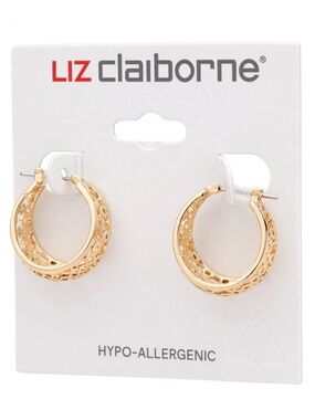 Liz Claiborne Gold Textured Double Hoop Earrings